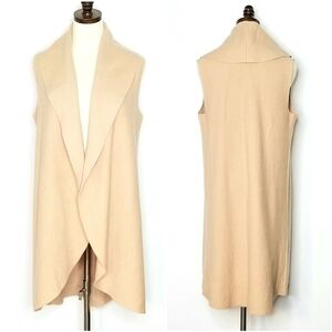 Anthropologie MOTH Neutral Brown Long Line Open Wool Cardigan Sweater Vest XS/S